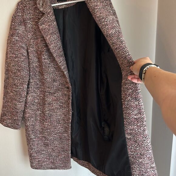 ASOS Tweed Wool Long pink black white oversized dress coat Teddy Jacket 10 EUC - Picture 9 of 9